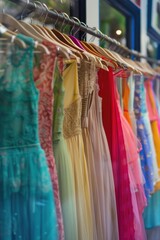Row of dresses on display, ideal for fashion design projects