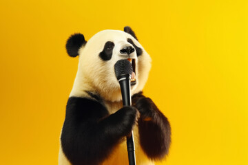 Singing Panda with Microphone on Stage