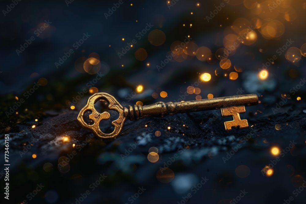 Aufkleber a golden key resting on a sleek black surface. perfect for various design projects