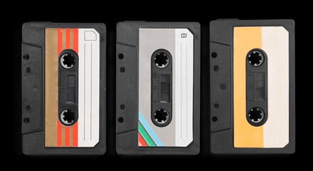Old retro cassette tape set on desk