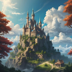 a castle in the sky, featured on pixiv, fantasy art, concept art, official art, high detailed - obrazy, fototapety, plakaty