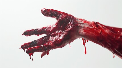 A gruesome image of a bloody hand with blood dripping from it. Suitable for horror or crime themes