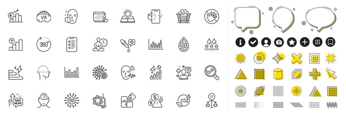 Set of Psychology, Coronavirus and Line graph line icons for web app. Design elements, Social media icons. Augmented reality, Puzzle, Analytics icons. Vr, Sun energy, Consumption growth signs. Vector