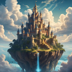 a castle in the sky, featured on pixiv, fantasy art, concept art, official art, high detailed - obrazy, fototapety, plakaty