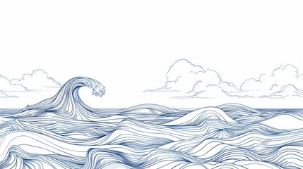 Detailed drawing of a powerful ocean wave. Suitable for educational materials or travel brochures - obrazy, fototapety, plakaty