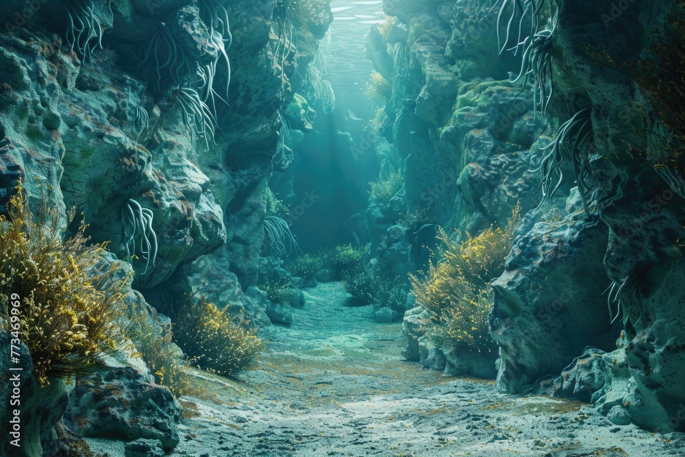 Aufkleber A cave with a river running through it, suitable for various design projects