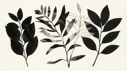 botanical print leaves silhouette modern --ar 16:9 Job ID: 81c9006b-613c-461a-a367-876222969a97