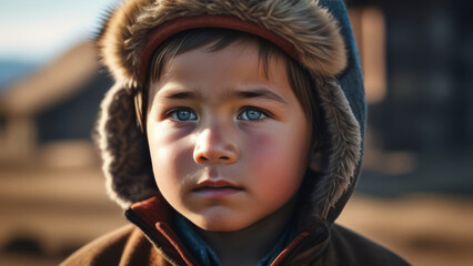 Fototapeta premium Portrait mongoloid little kid crying and tears. Asian boy have sad emotion and facial expressions. sadness concept