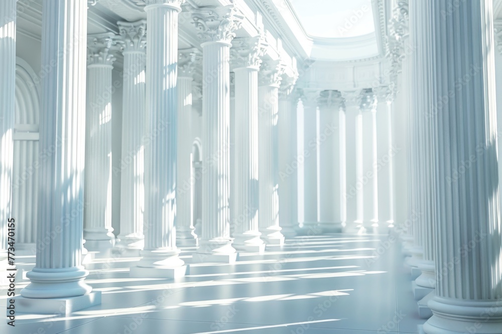 Poster Interior with architectural columns and natural light from skylight. Suitable for architectural design concepts