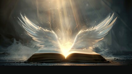 An open book with wings flying out of it. Can be used for educational or fantasy concepts - obrazy, fototapety, plakaty