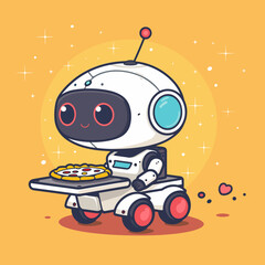 Cute robot with pizza. Vector illustration of a cartoon character.