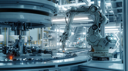A cutting-edge robotics research facility, with advanced machines and automated systems tirelessly working on their tasks