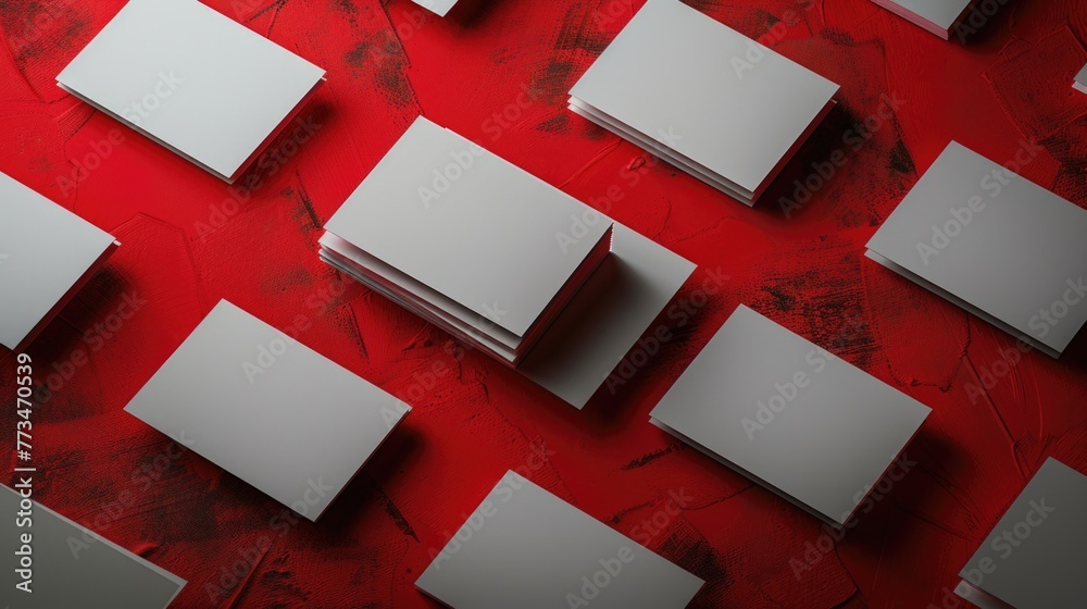 Poster A bunch of white boxes on a red surface. Suitable for packaging design