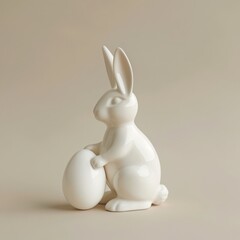 Easter bunny with egg figurine white.