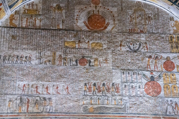 Hieroglyphs and drawings of Egyptian gods, Valley of the Kings, Ancient Egypt