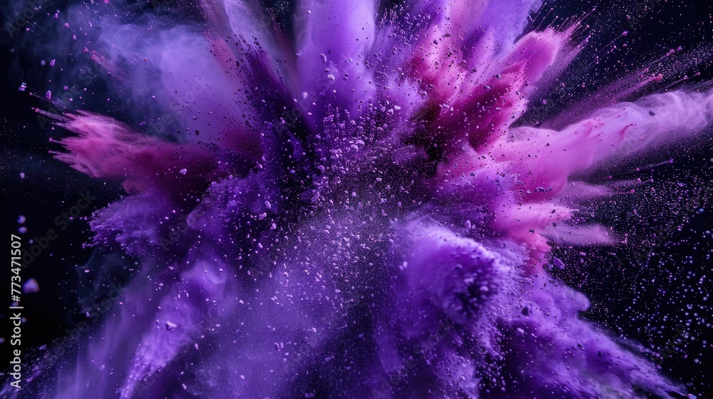 Poster A vibrant pink and purple powder exploding in the air, perfect for adding a pop of color to any design