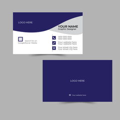 Double-sided creative modern business card template design with blue and white.  landscape orientation.Horizontal layout. Vector illustration.