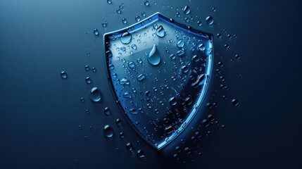 A blue shield covered in water droplets, perfect for security and protection concepts