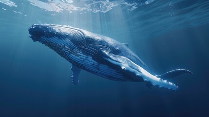 Majestic humpback whale gracefully gliding through the ocean. Perfect for marine life and nature themed projects