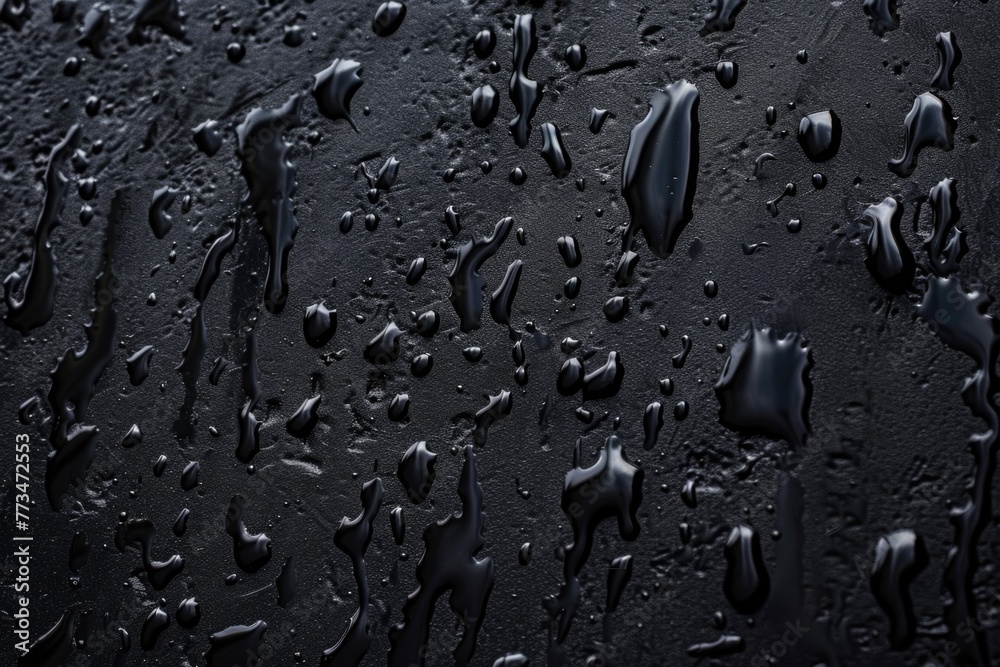 Poster close up of water droplets on a black surface. suitable for backgrounds and textures