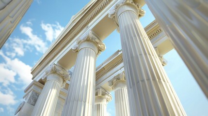 Obraz premium White columns standing tall with a clear blue sky backdrop. Ideal for architectural designs and real estate concepts