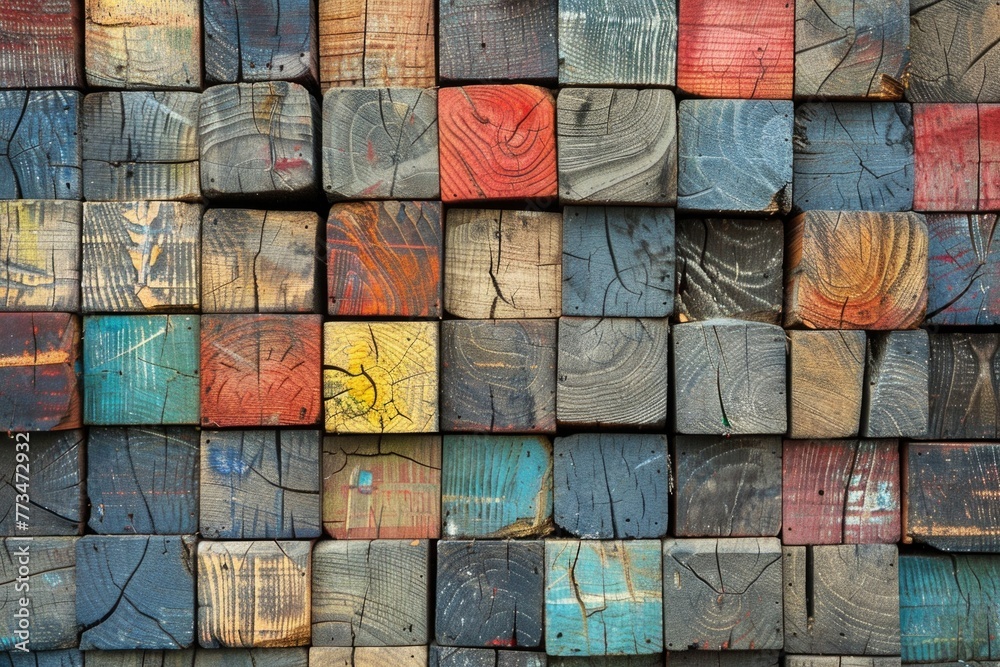 Poster a close up view of a bunch of wood blocks. perfect for educational or construction concepts