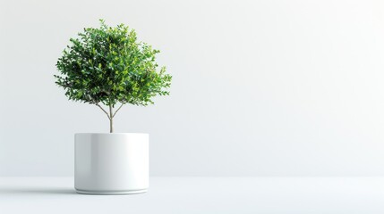 A small tree in a white pot on a table. Perfect for home decor - obrazy, fototapety, plakaty