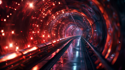 An underground particle accelerator tunnel, where particles collide at unimaginable velocities, unraveling the secrets of the universe - obrazy, fototapety, plakaty