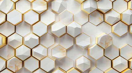 background with hexagonal tiles with golden edges, some appearing three-dimensional and others flat