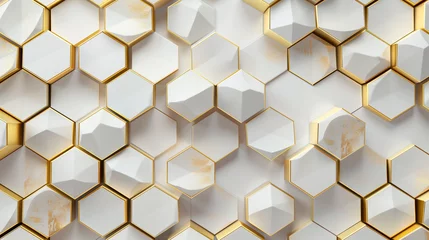 Tapeten background with hexagonal tiles with golden edges, some appearing three-dimensional and others flat © AdamDiezel
