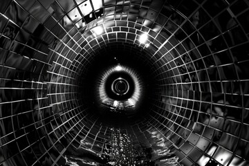 A black and white photo of a tunnel. Suitable for transportation or industrial concepts