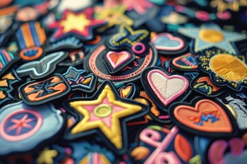 Various colored patches laid out on a table, ideal for sewing or crafting projects