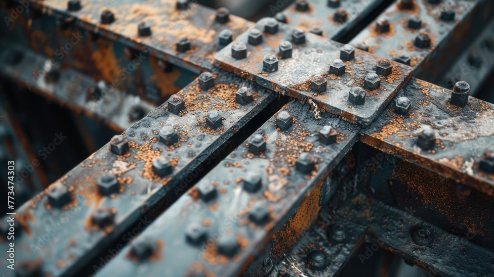 Poster detailed view of a metal structure with rivets, suitable for industrial concepts