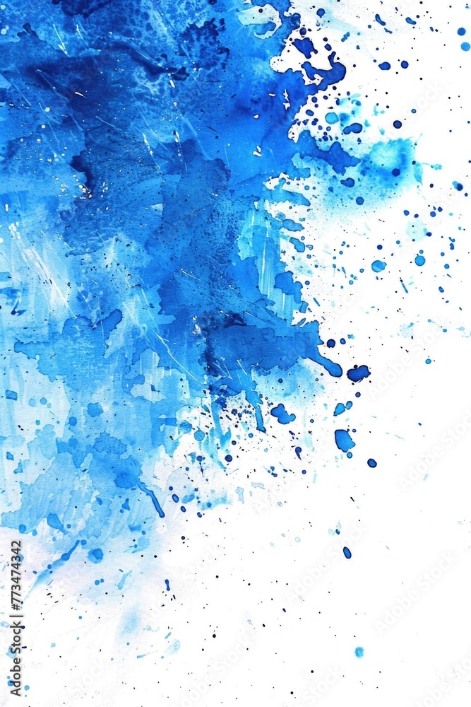 Poster close up of a blue paint splatter on a white background. suitable for design projects