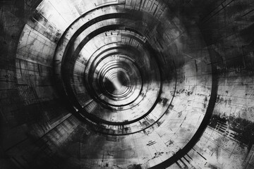 A black and white photo of a circular tunnel, suitable for architectural or abstract concepts