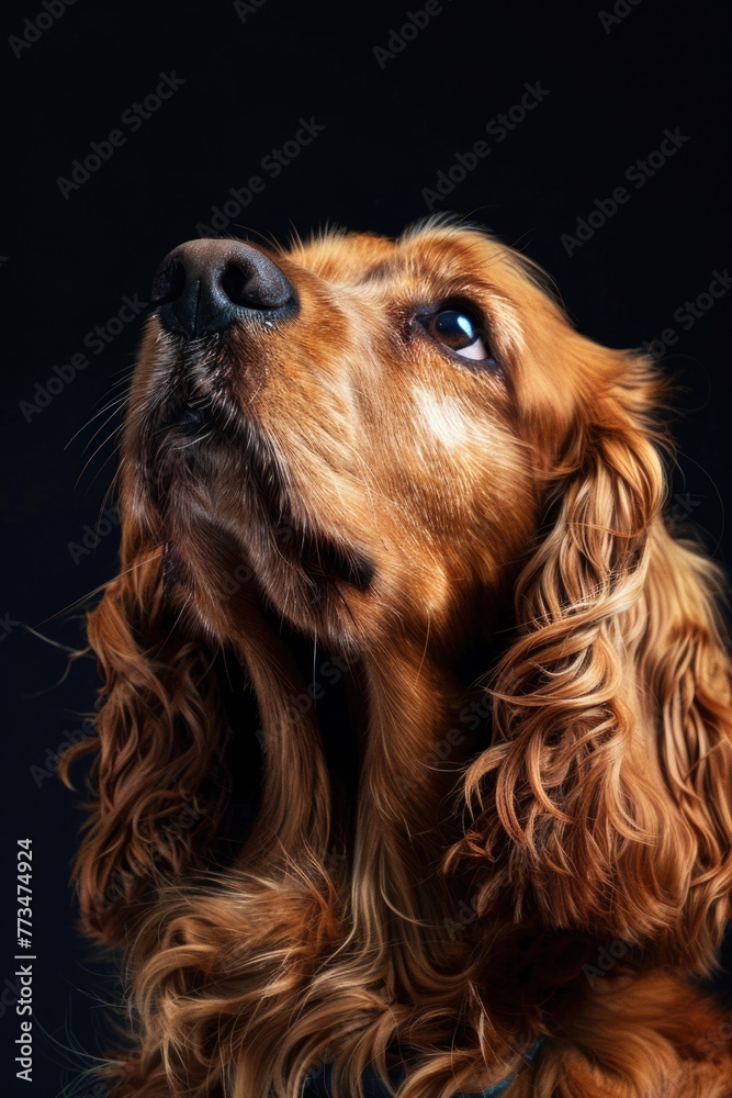 Poster A close-up image of a dog with a black background. Suitable for various design projects