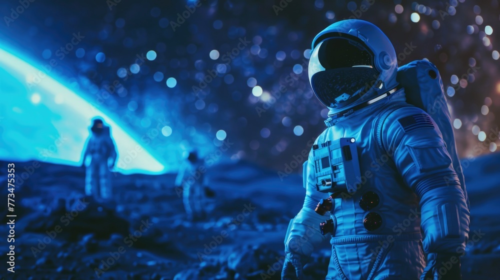 Aufkleber astronaut in space suit standing in front of a planet, suitable for science fiction concepts