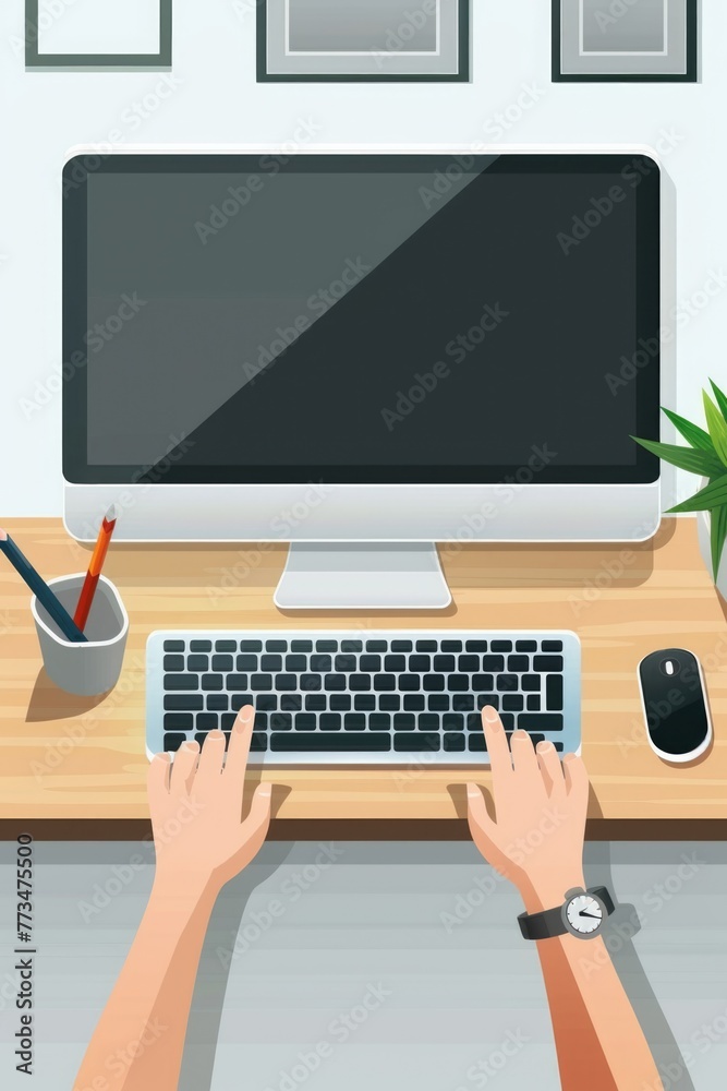 Poster A person typing on a computer keyboard. Suitable for technology concepts