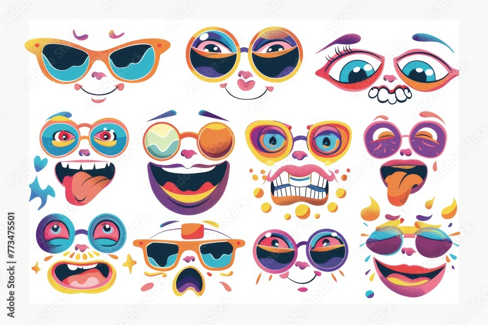 Poster A collection of cartoon faces showing different emotions. Ideal for illustrating various moods and feelings