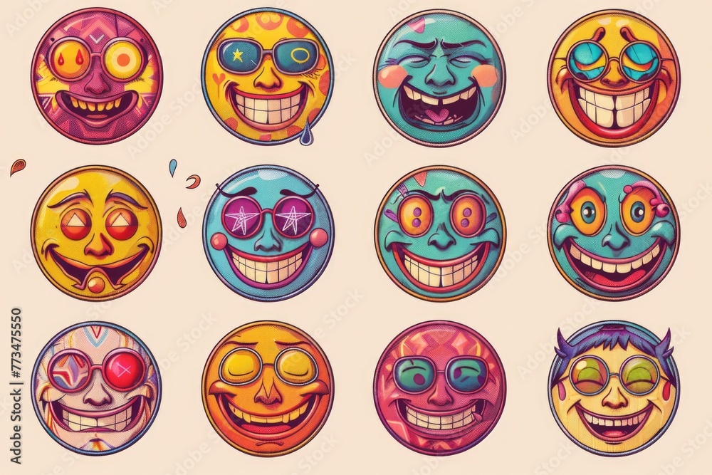 Poster Cartoon faces with different expressions, suitable for various design projects