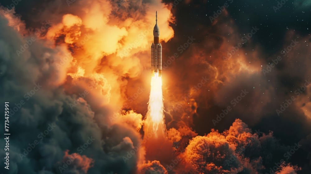 Aufkleber a space shuttle soaring through the cloudy sky. ideal for aerospace and technology concepts