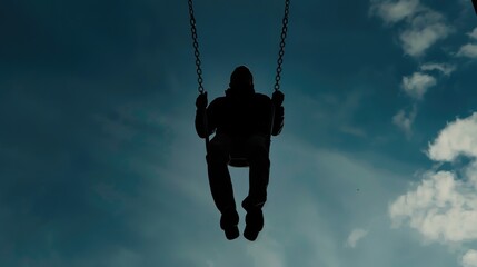 A silhouette of a person sitting on a swing. Suitable for various design projects