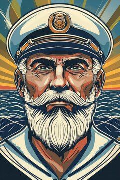 A man in a sailor's hat with a mustache. Suitable for nautical and maritime themed designs