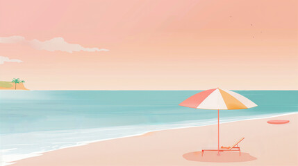 minimalist landscape on the beach, art illustration with no people, perfect place for the summer relaxation