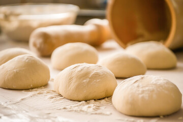 Baking dough lying on the table. Bakery concept, bread concept. 