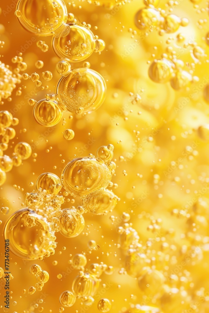 Poster close up of bubbles in a glass of beer. great for beverage concepts