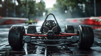 Close up view of a race car on a track, suitable for sports events or automotive themes - obrazy, fototapety, plakaty