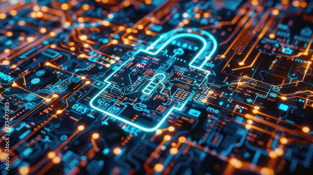 Aufkleber a glowing padlock on a circuit board, perfect for tech security concepts