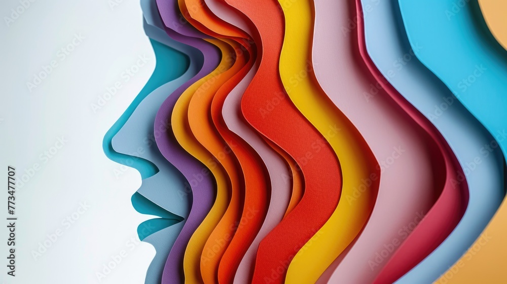 Poster close up view of a person's face made of colored paper. great for artistic projects