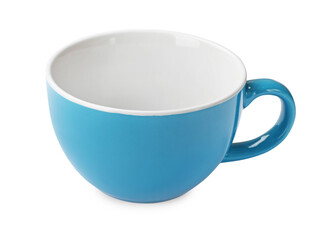 Light blue ceramic cup isolated on white